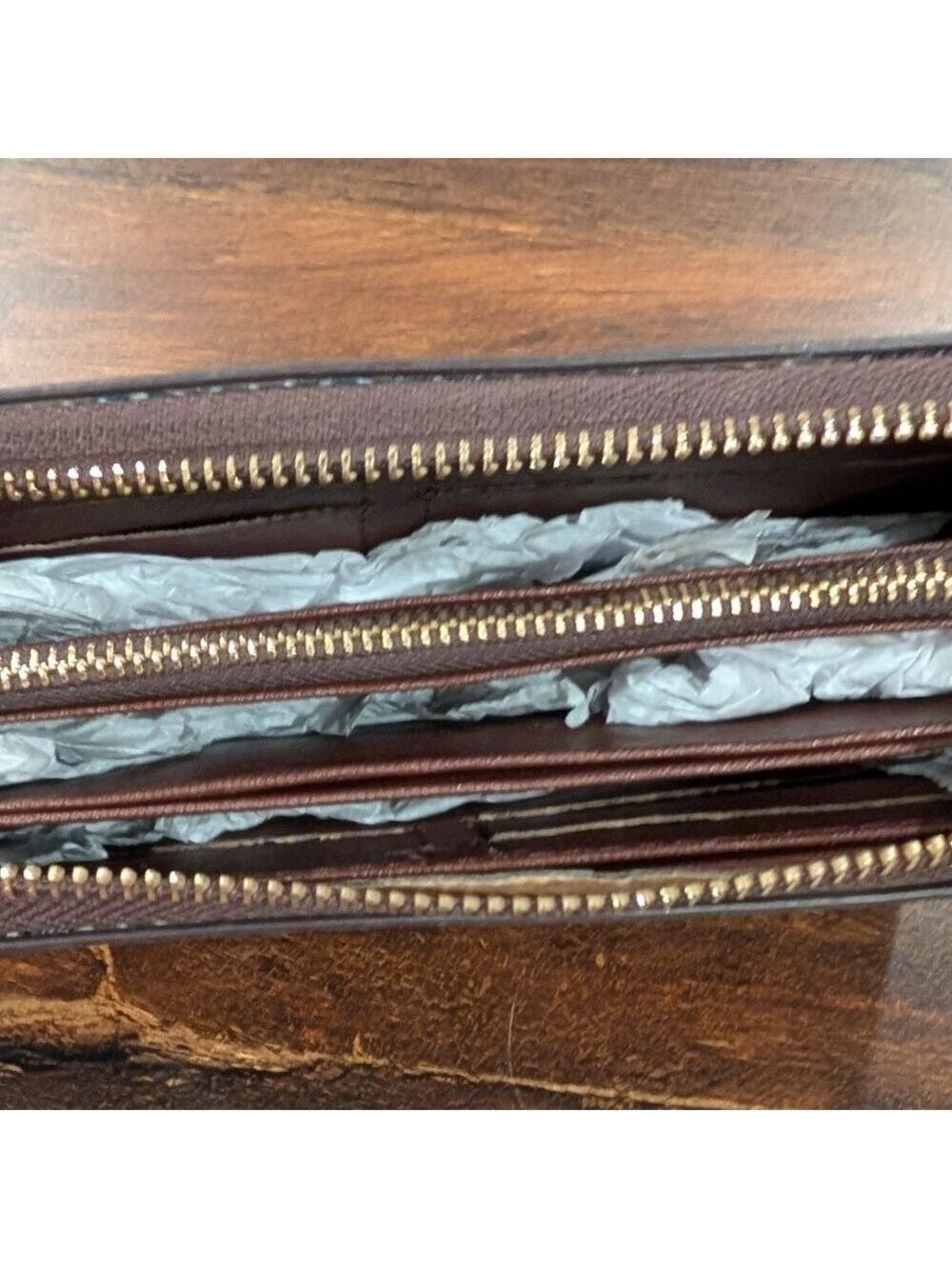 Brown, Tan Monogram Wallet Wristlet,New, With Many Slots And Zipper Inside.New. - Picture 3 of 6